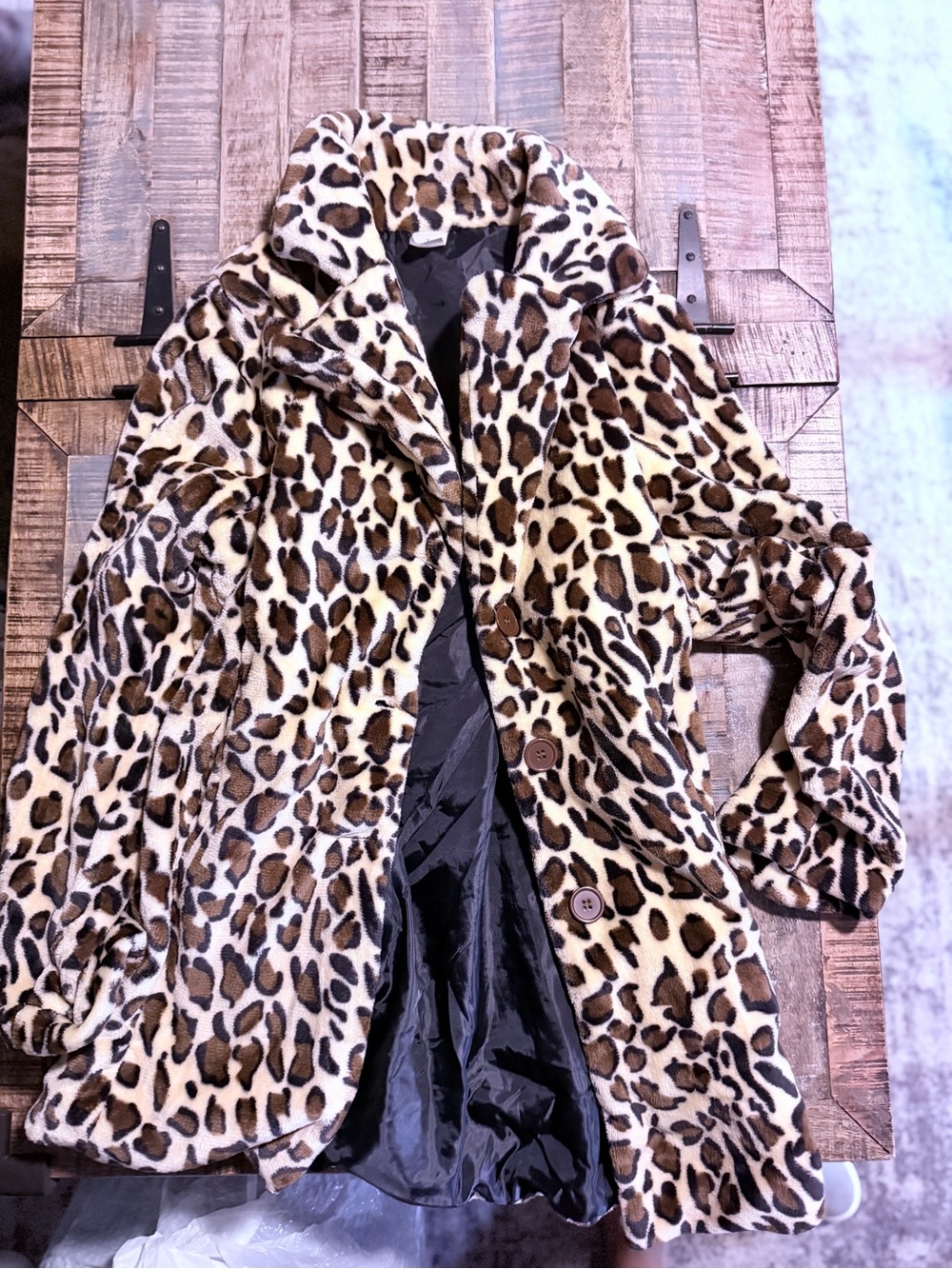 Leopard Print Faux Fur Teddy Jacket in Brown & Cream